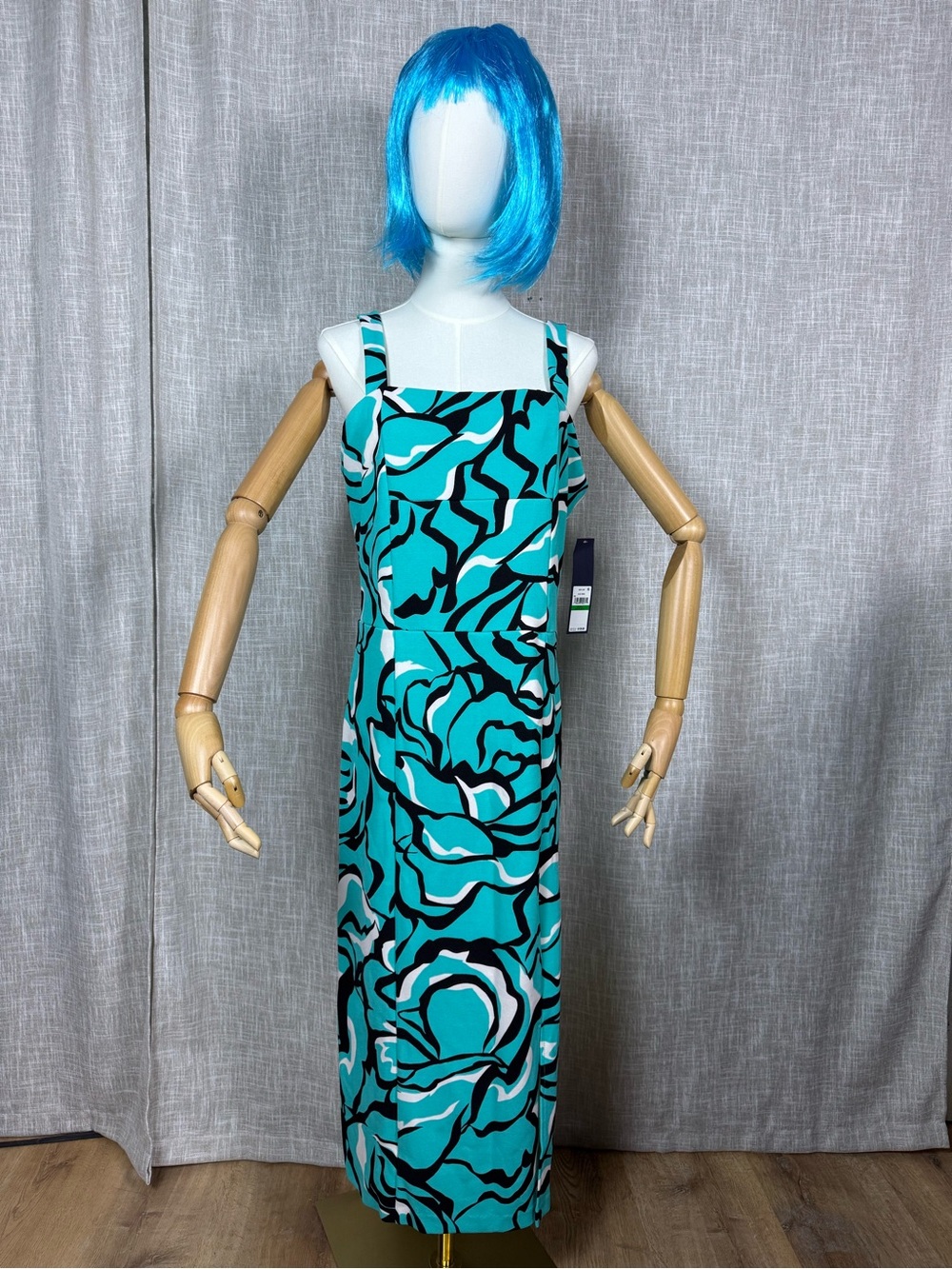 RACHEL Rachel Roy Teal Black and White Abstract Print Dress